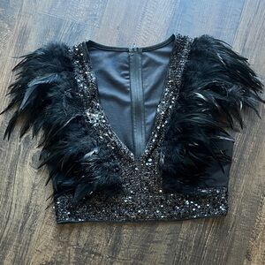 SHEIN Feather Sequin Crop Top